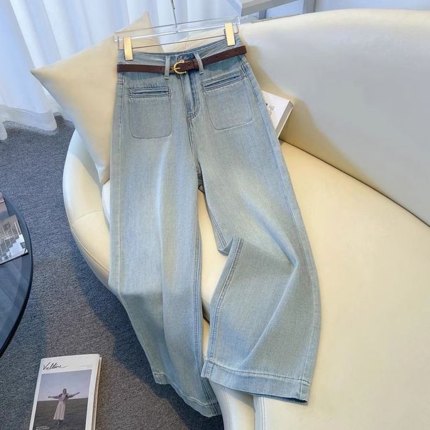 Women's Clothing Light Blue High-Waisted Wide Leg Jeans For Women Plus Size Loose Fit Slimming Petite Pear Shaped Straight Leg Jeans_ecoleips.com