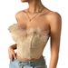 Summer Wear Sexy Lace Low Cut Backless Feather Steel Ring Fishbone Tube Top_ecoleips.com