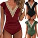 Women's Clothing ladies fashion high-end sexy jumpsuit solid color lace collar splicing one-piece swimsuit_ecoleips.com