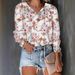 Floral Print V-Neck Blouse – Long Sleeve Workwear T-Shirt For Women, Stretchy & Comfortable (S-Xxl, 7 Colors)_ecoleips.com