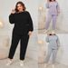 "Plus Size Off Shoulder Loose Pants Suit For Women - Casual Long Sleeve Two-Piece Set In Black, Greyish, Violet (XL-4XL)"_ecoleips.com