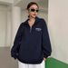 European And American Women's Clothing, Casual Semi-zipper Embroidered Loose Long-sleeved Sweater_ecoleips.com