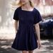 2025 Women's Square Neck Sleeved Fashionable Short Skirt Button Casual Dress_ecoleips.com