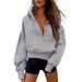 Women's Half-Zip Hooded Sweatshirt Long Sleeve Casual Pullover Loose Fit Fashionable Streetwear Soft Fleece Comfortable Sportswear_ecoleips.com