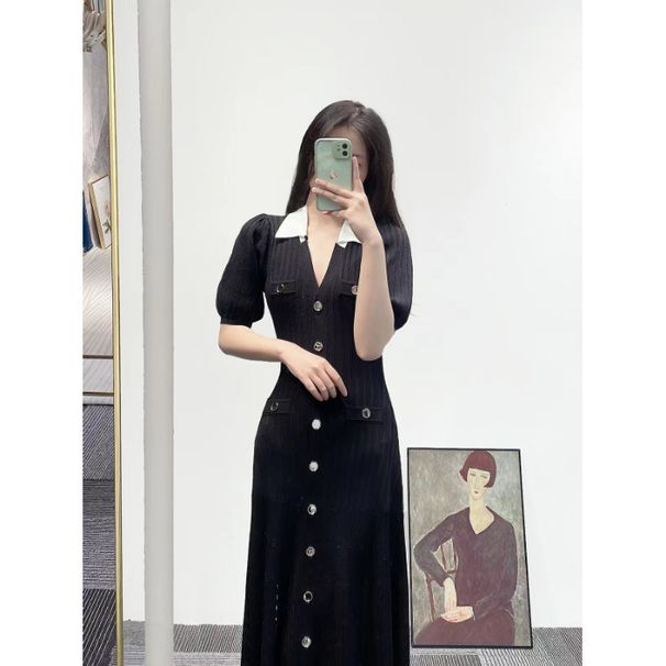 Women's French Style Elegant High End Dress Short Sleeved Fitted Waist Long Knit Summer Style_ecoleips.com