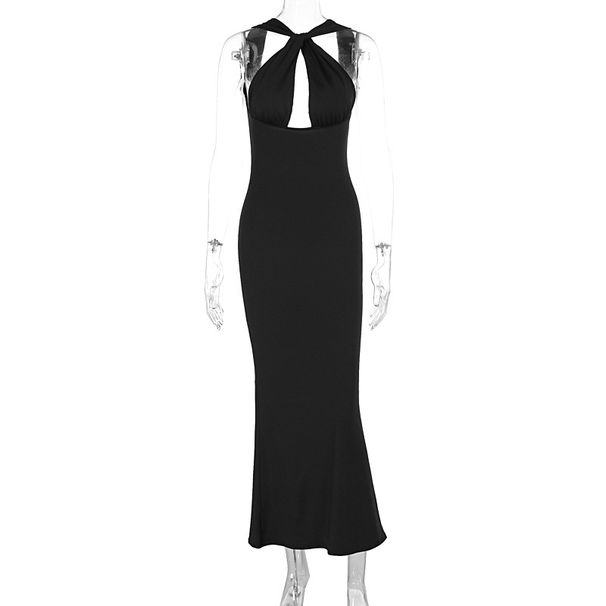 New Fashion Sexy Sleeveless Hollow Out Backless Pearl Chain Waist Slimming Bodycon Dress For Women 2024_ecoleips.com