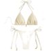 Women's Sexy Shell Lace-Up Bikini Set - European & American Style Split Design (Solid Color, Hot Spring & Beach Swimwear)_ecoleips.com