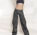 Women's Retro Camouflage Overalls - Low Waist, Multi-Pocket, Straight Leg Jeans With Leaf Print_ecoleips.com