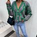 Women's V-Neck Button-Up Knit Cardigan Sweater - Oversized Long Sleeve Open Front Coat For Fall/Winter Letter Print, Casual & Elegant-1_ecoleips.com