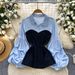Elegant French-Inspired Layered Blouse With Ruffle Lantern Sleeves & Peplum Hem – Office & Casual Wear (White/Blue/Black/Pink)_ecoleips.com