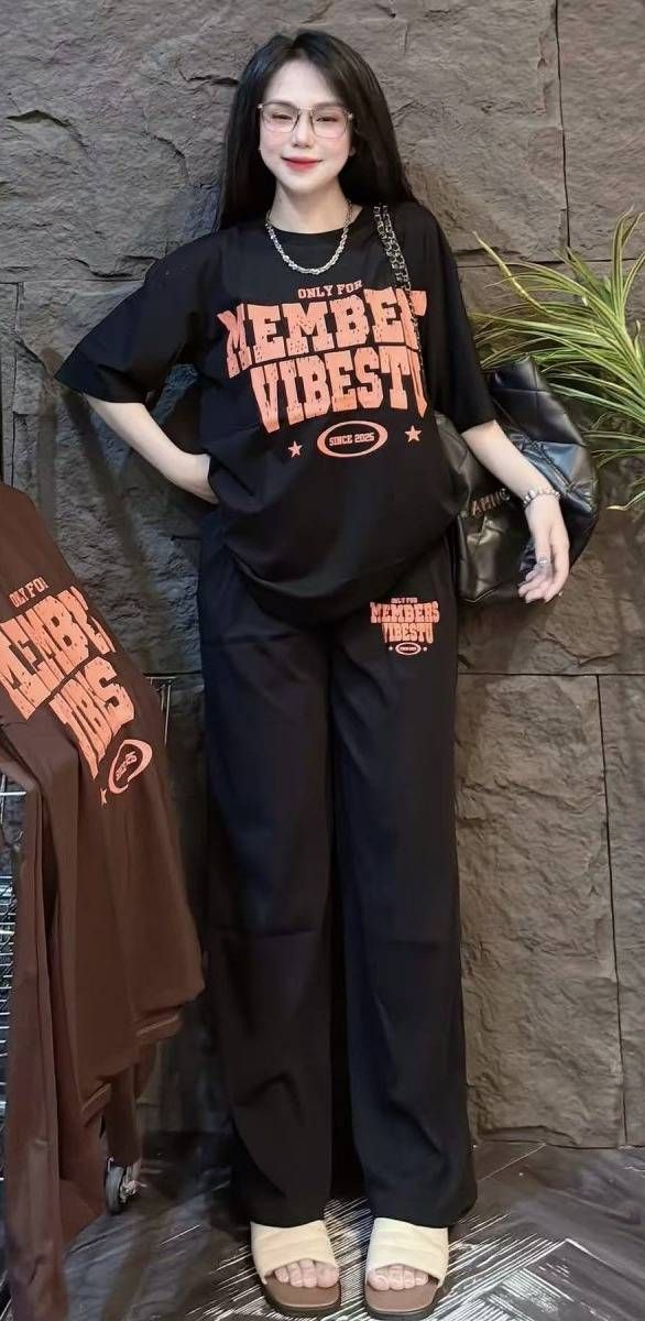 Women's Clothing Casual Summer Two-Piece Set Letter Print Short Sleeve Top With Loose Straight Leg Wide Leg Pants_ecoleips.com