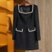 K New Square Neck Nail Bead Decoration Waist Cinching Long Sleeved Slimming Dress Small Formal Dress_ecoleips.com