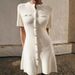 Women's Clothing Autumn And Winter Fashion Round Neck Slim Fit Dress Button Solid Color Fake Pocket A Line Knitted Skirt_ecoleips.com