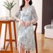 V-Neck Floral Dress Women's French Waist Slimming A-Line Midi Skirt_ecoleips.com