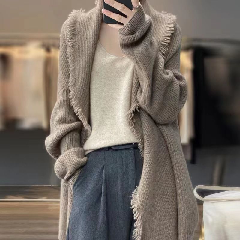 Women's Clothing Korean-Style Fringe Cardigan – Oversized Open-Front Knit Sweater For Women, Fall & Winter Fashion_ecoleips.com
