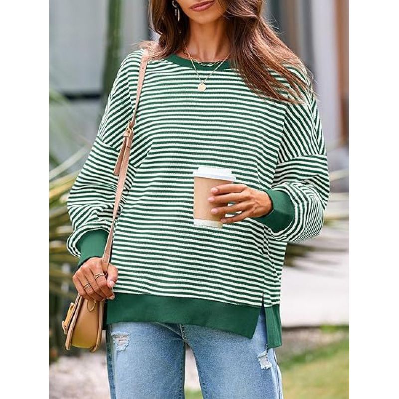 Women's Waffle Knit Long-Sleeved Round-Collared Split Top Hoodie Wholesale_ecoleips.com