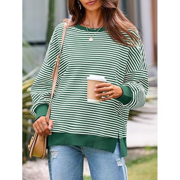 Women's Waffle Knit Long-Sleeved Round-Collared Split Top Hoodie Wholesale_ecoleips.com