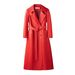 Long Trench PU Leather Coat For Women – Slim-Fit Knee-Length Jacket With Belt (S-XXL, Black/Tan/Burgundy)_ecoleips.com