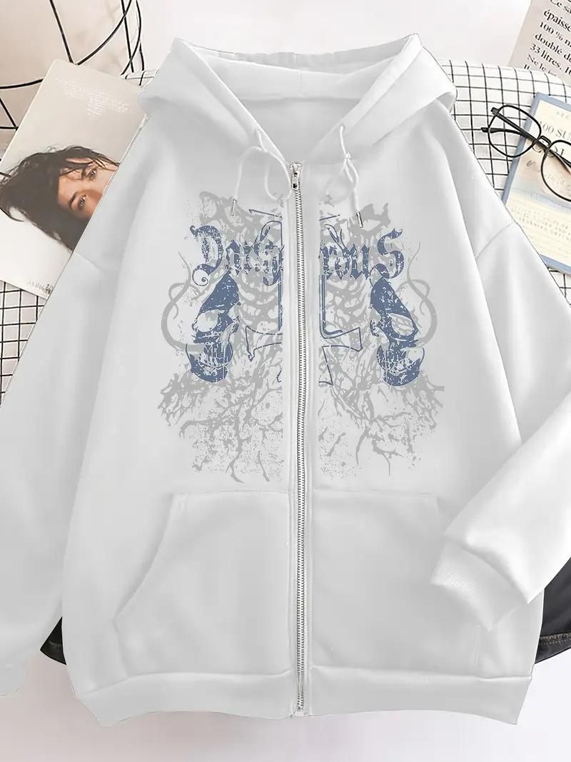 Vintage Style White Printed Hoodie - Oversized Unisex Pullover With Geometric Design, Casual Loungewear_ecoleips.com