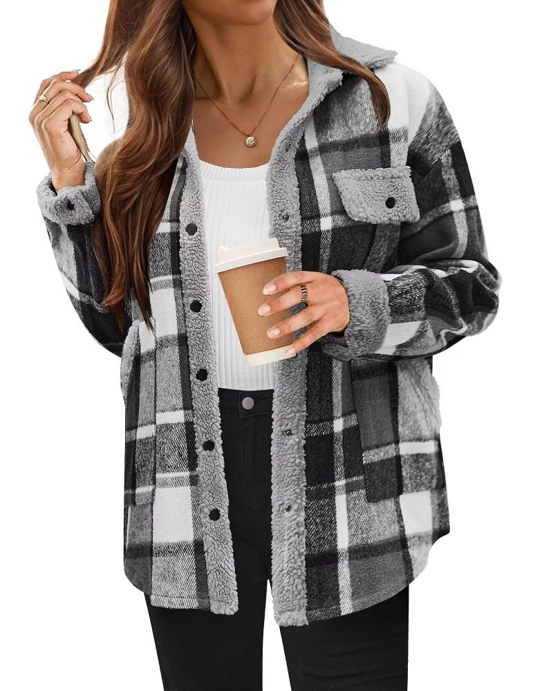 Plaid Collared Jacket – Casual Long-Sleeve Coat For Women | Color-Blocking Design (Multiple Shades)_ecoleips.com