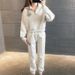 Women's Casual Tracksuit Set – Autumn Loose-Fit Hoodie & Jogger Pants, Stylish Two-Piece Outfit (Beige/Brown)_ecoleips.com