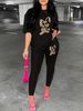 Women's Casual Fashion Cartoon Rabbit Pattern Printed Loose T-shirt+cropped Pants Two-piece Home Sportswear Daily Wear-221_ecoleips.com