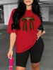 Summer Women's Casual And Fashionable Bee Bow Printed Round Neck Loose T-shirt+shorts Two-piece Sportswear Suitable For Daily Wear-26_ecoleips.com