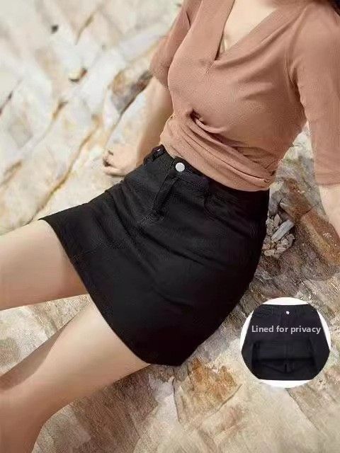 Women's High-Waisted Denim Mini Skirt White Bodycon Chic Korean Style A-Line Versatile Culottes Skirt for Female Students_ecoleips.com