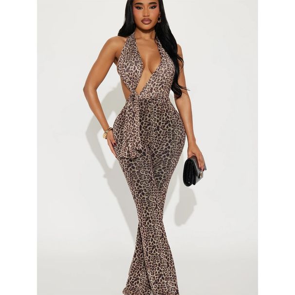 Women's Clothing Women's Stylish Sexy Darling Neck Leopard Print Backless Bodysuit Hot Selling Fashion Jumpsuits Rompers_ecoleips.com
