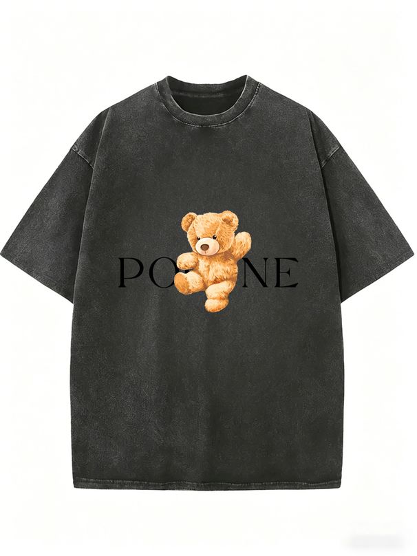 Women's Vintage Washed Teddy Bear T-Shirt, Oversized Graphic Tee, Casual Streetwear Summer Top_ecoleips.com
