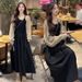 Autumn New Korean Fashion Knitted Cardigan Patchwork Two-Piece Maternity Dress_ecoleips.com