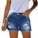 Women's High Waisted Denim Shorts Distressed Slimming Versatile Frayed Hem Trendy European American Style 2025 New_ecoleips.com