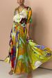 Silk Shirt Skirt Fashion Casual Printed Three Quarter Sleeve Top Two Piece Suit_ecoleips.com