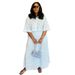 "Women's Hollow-Out Collar Blouse & High-Waist A-Line Skirt Set – Light Blue Casual Polyester Outfit (S-XXL)"_ecoleips.com