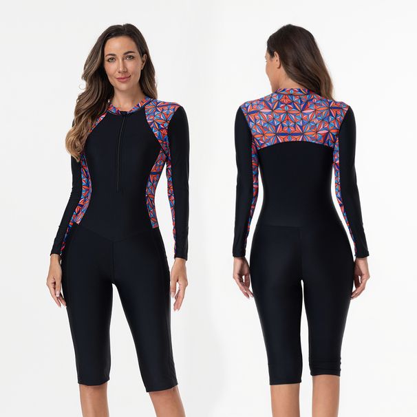 Women's Clothing One Piece Long Sleeved Surfing Suit New Boxer Shorts Diving Suit Conservative Large Size Swimsuit_ecoleips.com