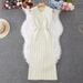 Women's Clothing Sleeveless Knitted Dress For Women Summer Style Heavy Beading Design Round Neck Straight Skirt_ecoleips.com