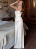 Hugcitar Elegant Strapless Ruched Solid Zipper Sexy Bodycon Maxi Prom Dress 2025 Summer Women Clothes Birthday Party Festival_ecoleips.com