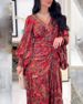 2023 Spring/Summer New Long Spliced Waist Skirt V-neck Printed Belt Dress_ecoleips.com