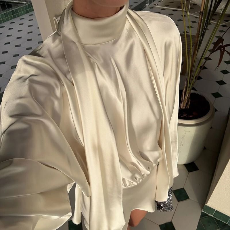 Talenza Elegant Satin Mini Dress Women's Fashion Luxury Scarf Ribbon Solid Ruched New Dresses Distinctive Female Party Dresses_ecoleips.com