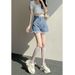 2025s 803 Casual Wide-Leg Denim Shorts For Women, Summer High-Waisted Versatile Petite Slimming Trendy Ins Style Frayed A-Line_ecoleips.com