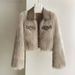 Elegant -style Faux Fur Coat With Polo Collar - Women's Fluffy Short Jacket For Spring/Autumn (Available In Beige & Light Brown)_ecoleips.com