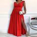 Elegant Black V-Neck Long Dress For Women - Lace Sleeveless Evening Gown For Wedding, Party & Formal Occasions_ecoleips.com