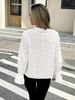 Women's Petite Long Sleeve Blouse Lace-Trimmed V-Neck Detail Tie Top Clothing_ecoleips.com