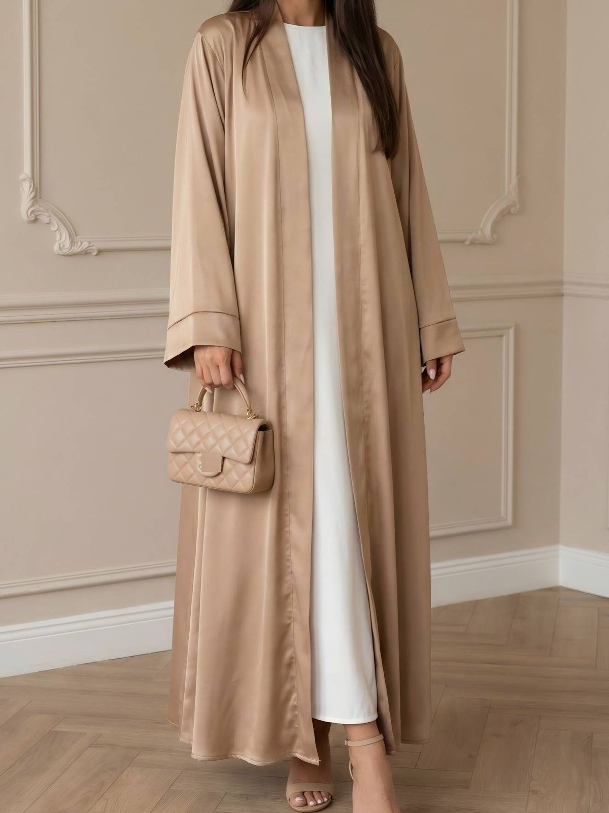Modern Color-Block Open Front Cardigan Dress For Women - Solid Color Long Sleeve Casual Tunic Dress_ecoleips.com