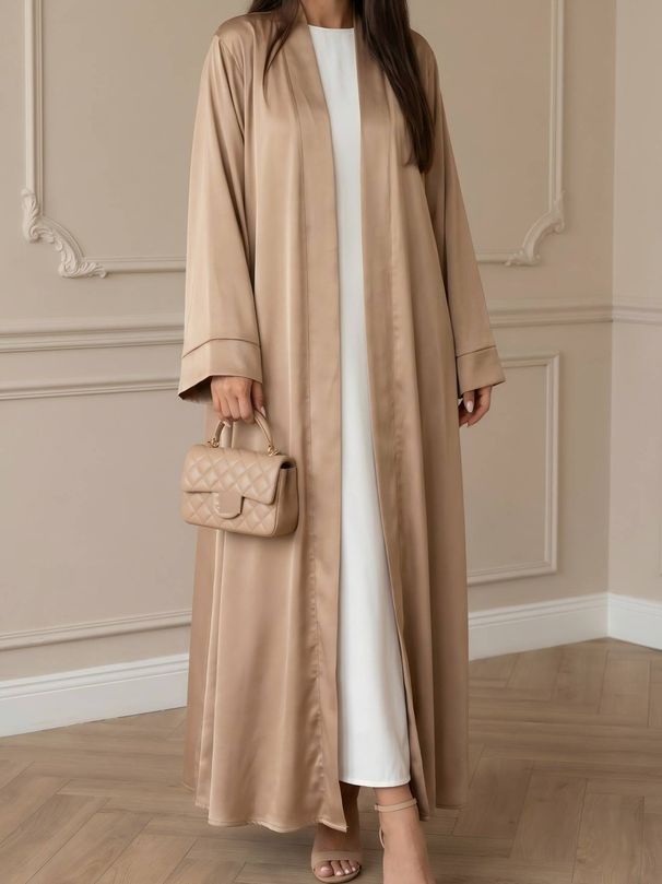 Modern Color-Block Open Front Cardigan Dress For Women - Solid Color Long Sleeve Casual Tunic Dress_ecoleips.com