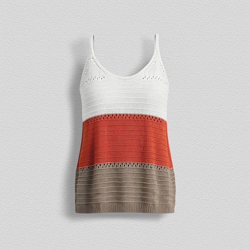 Women's Vacation Color Block Knit Camisole, Sleeveless Scoop Neck Casual Tank_ecoleips.com