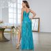 Women's Elegant Strapless Lace Sexy Statement Dress Wedding Party Turquoise Bridesmaid Dress_ecoleips.com