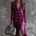 Velvet Blazer Dress With Double-Breasted Buttons – Elegant A-Line Midi Dress For Women, Retro British Style (Wine Red, Sizes S-Xxl)_ecoleips.com