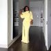 Elegant Backless Dress With High Slit & Off-Shoulder Neckline – Stretchy Polyester-Spandex Bodycon Dress For Women (Yellow, XS-XXXL)_ecoleips.com