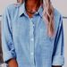 Women’S Oversized Cotton-Linen Button-Down Shirt – Autumn Essential In Sky Blue (Breathable & Wrinkle-Resistant For Work & Casual Wear)_ecoleips.com